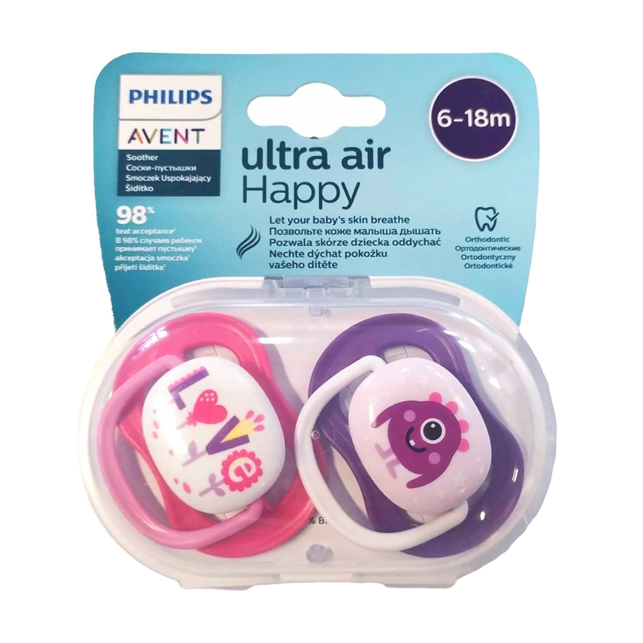 

Пустушка AVENT Ultra Air Happy, 6-18 місяців, 2 шт