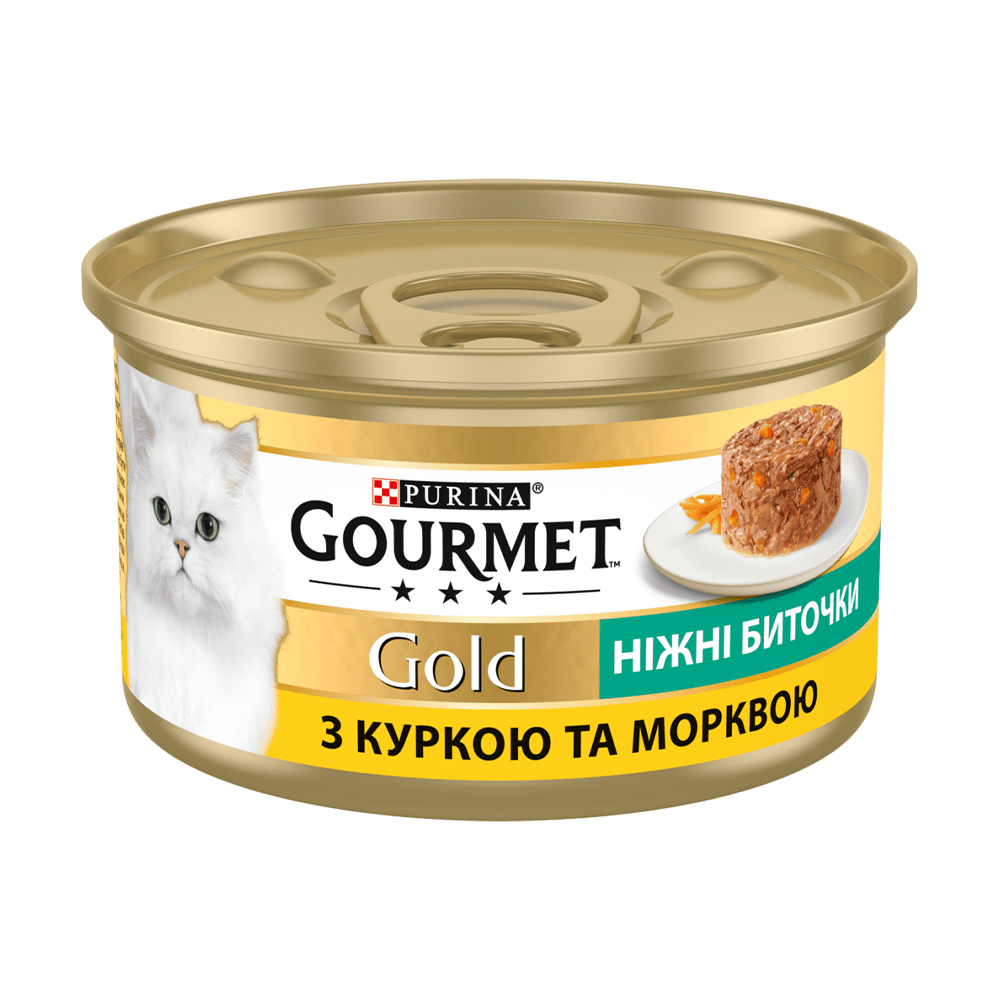 

Вологий корм для кішок Purina Gourmet Gold Ніжні биточки з куркою та морквою, 85 г