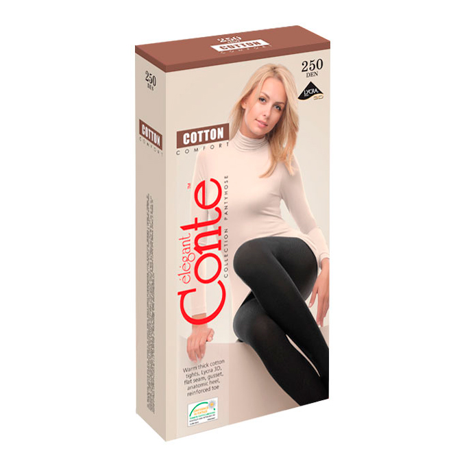 

Теплі колготки жіночі Conte elegant Cotton Comfort без шортиків, 250 DEN, Nero, розмір 6