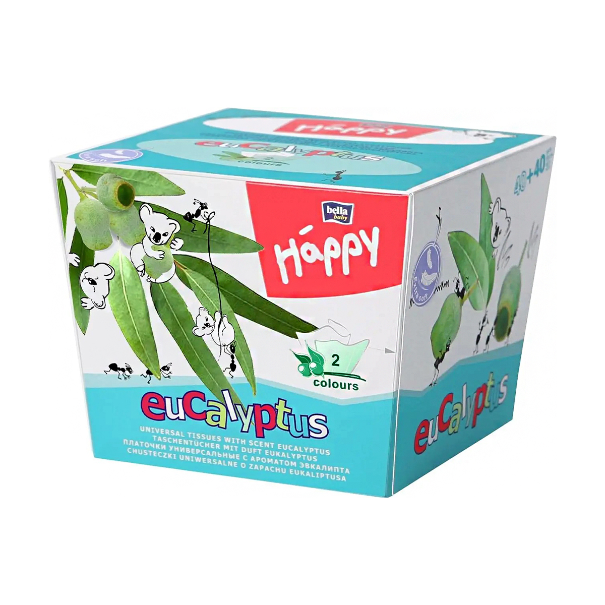 

Хусточки паперові Bella Baby Happy двошарові, евкаліпт, 40 + 40 шт