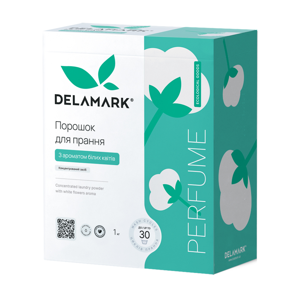 

Пральний порошок Delamark Universal з ароматом білих квітів, 30 циклів прання, 1 кг