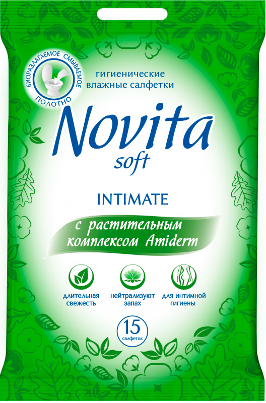 

Серветки для інтимної гігієни Novita intimate soft, 15 шт.