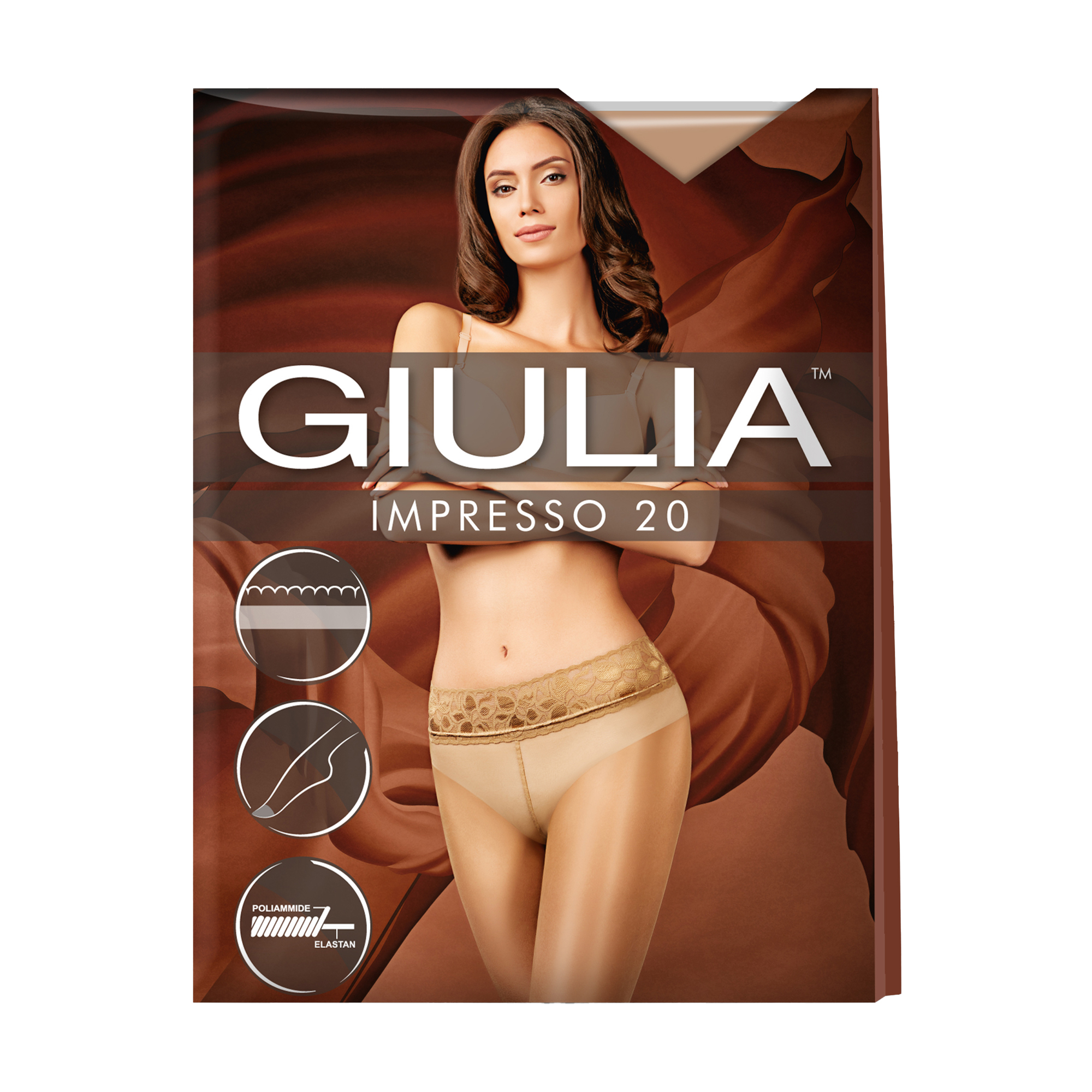 

Класичні колготки жіночі Giulia Impresso з мереживним поясом, 20 DEN, Daino, розмір 4