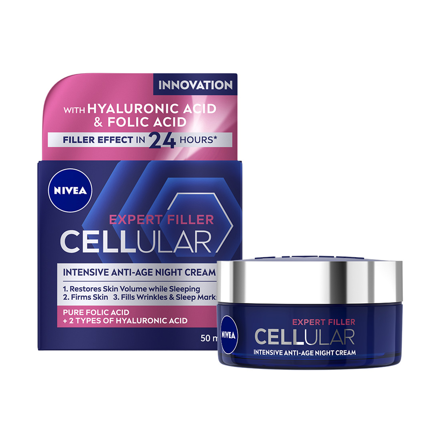 Нічний крем для обличчя NIVEA Hyaluron Cellular Filler антивіковий, проти зморщок, 50 мл