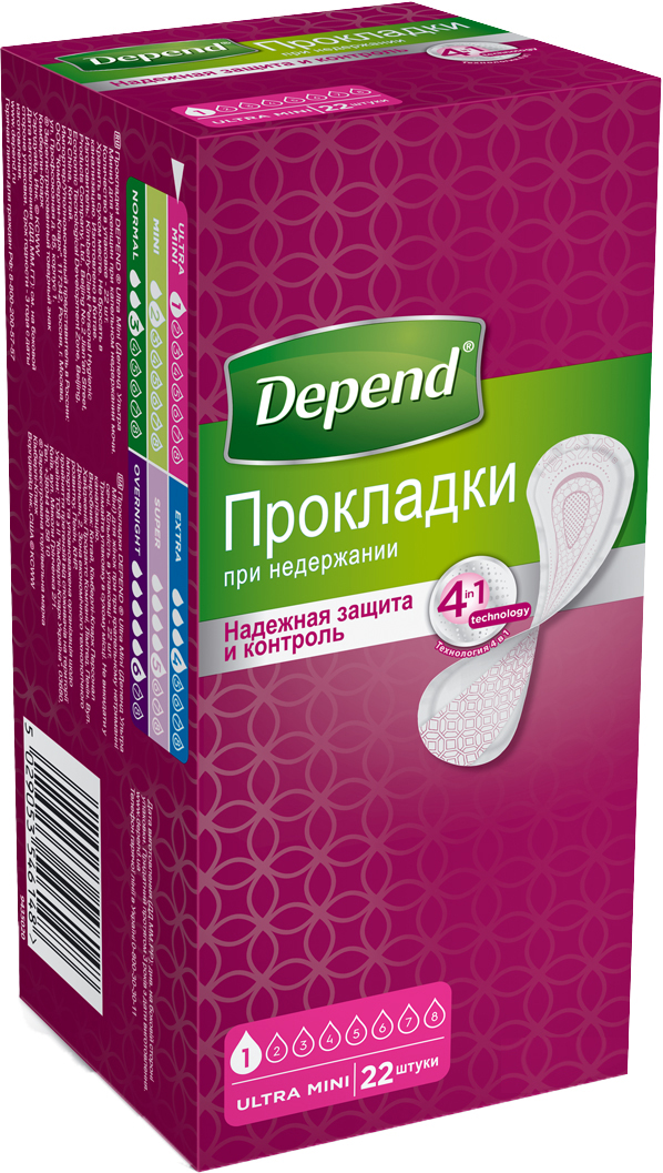 

Урологічні прокладки Depend ultra mini liner, 22 шт.