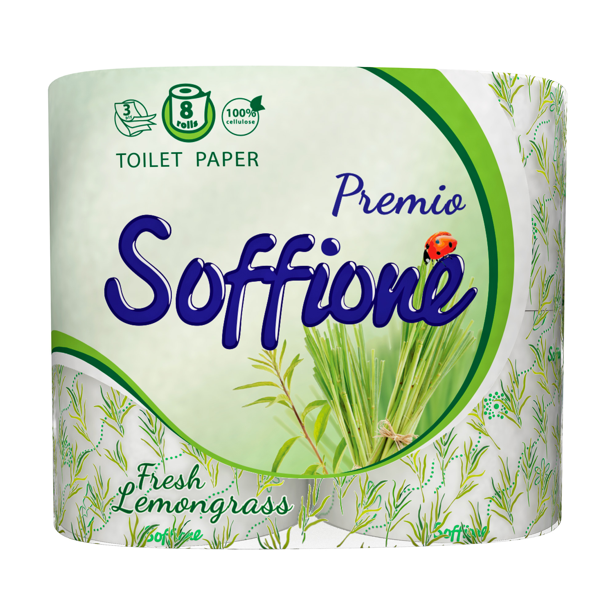 

Туалетний папір Soffione Fresh Lemongrass білий, 3-шаровий, 150 відривів, 8 рулонів