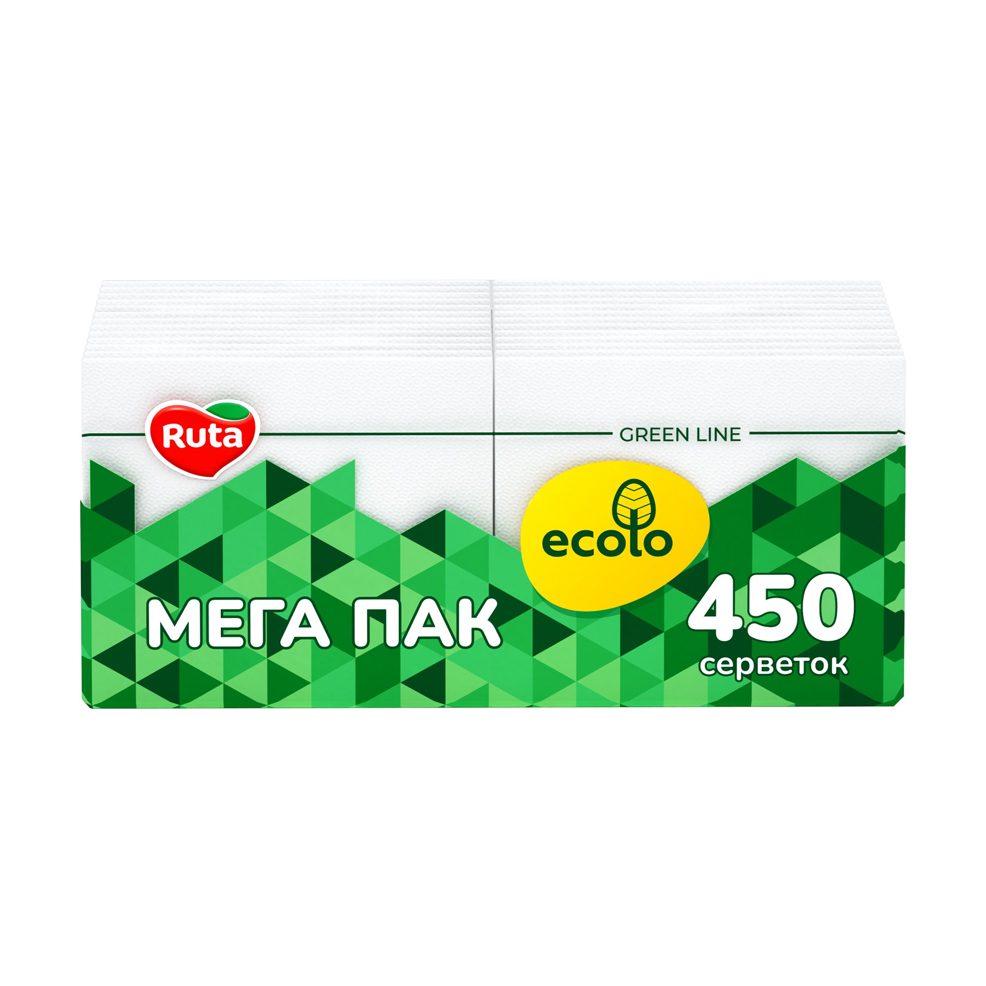 

Серветки паперові Ruta Ecolo 1-шарові, білі, 21*24 см, 450 шт