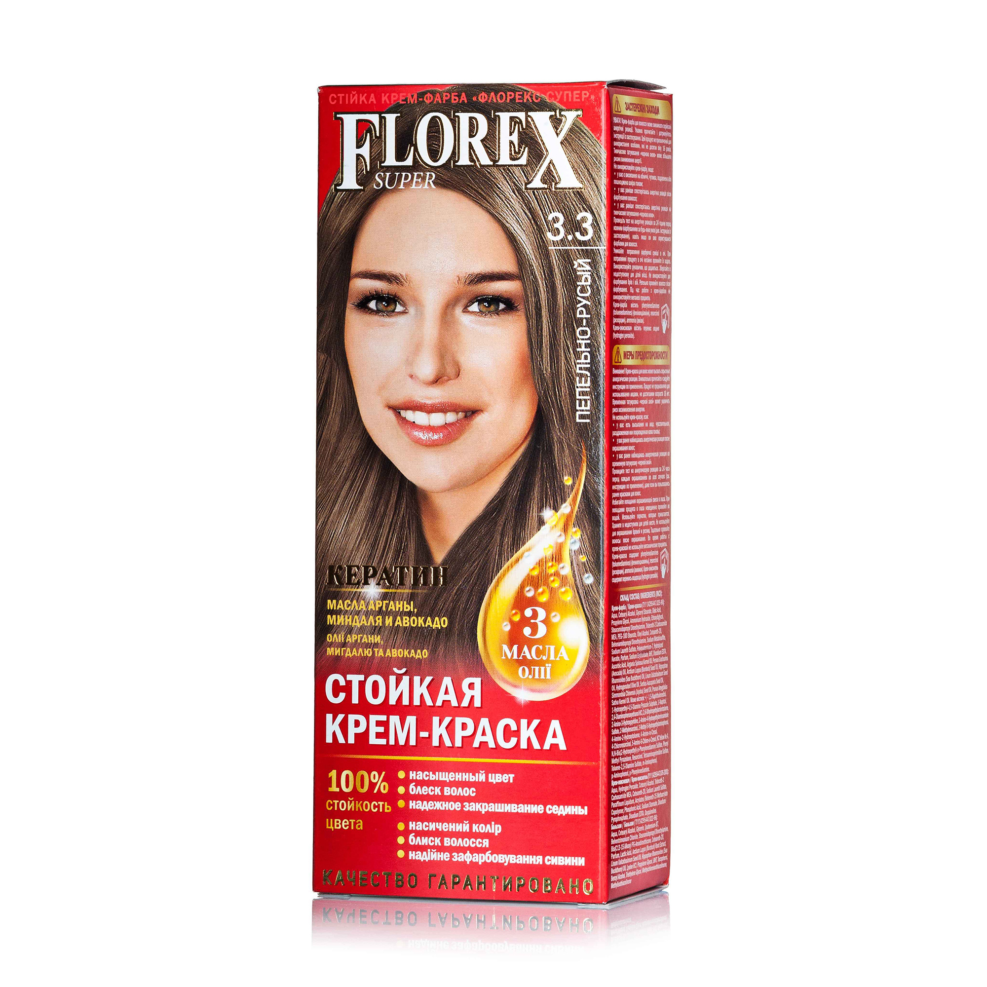 

Стійка крем-фарба для волосся Florex Super 3.3 Попелясто-русявий, 100 мл