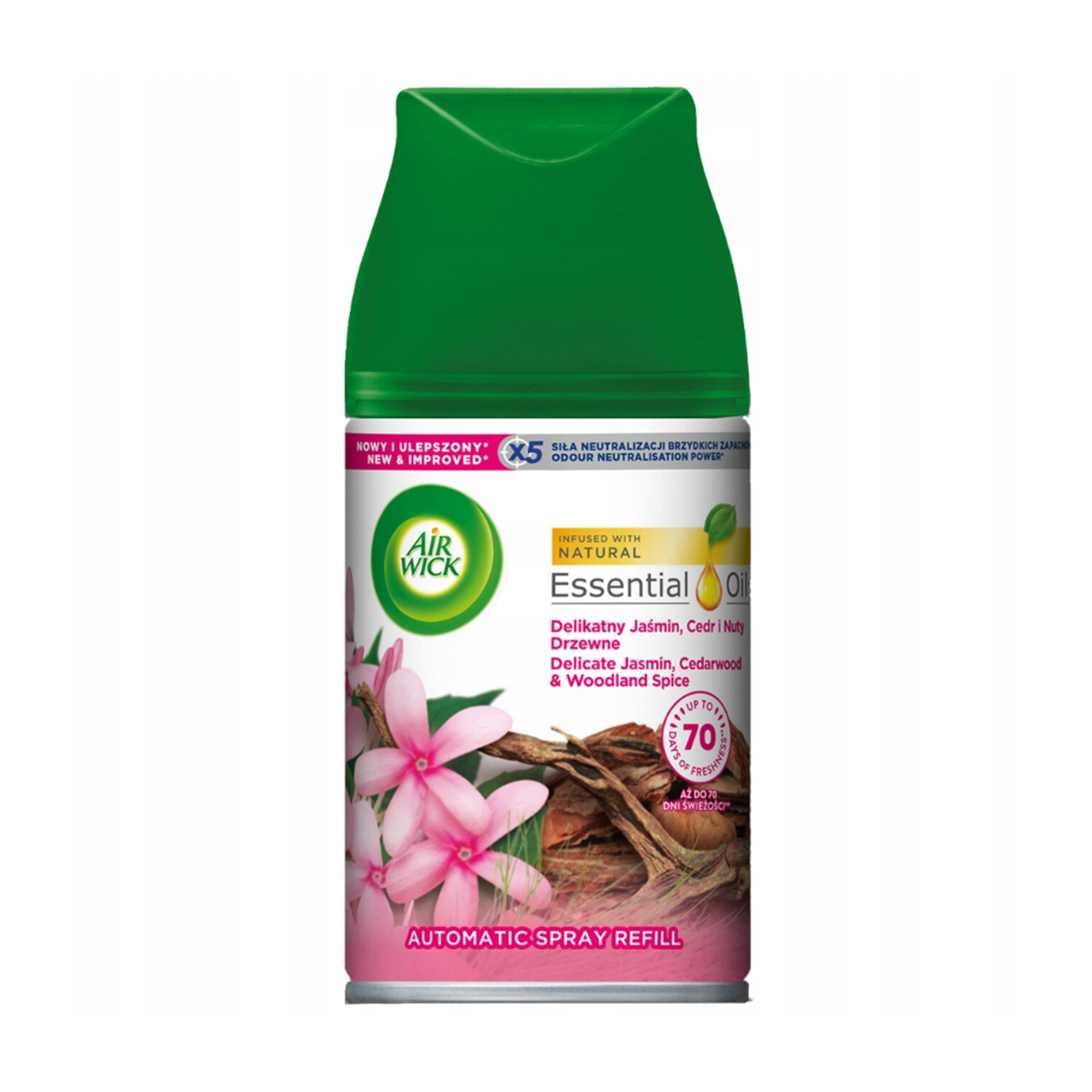 

Змінний балон до автоматичного аерозольного освіжувача повітря Air Wick Delicate Jasmin, Cedarwood & Woodland Spice, 250 мл