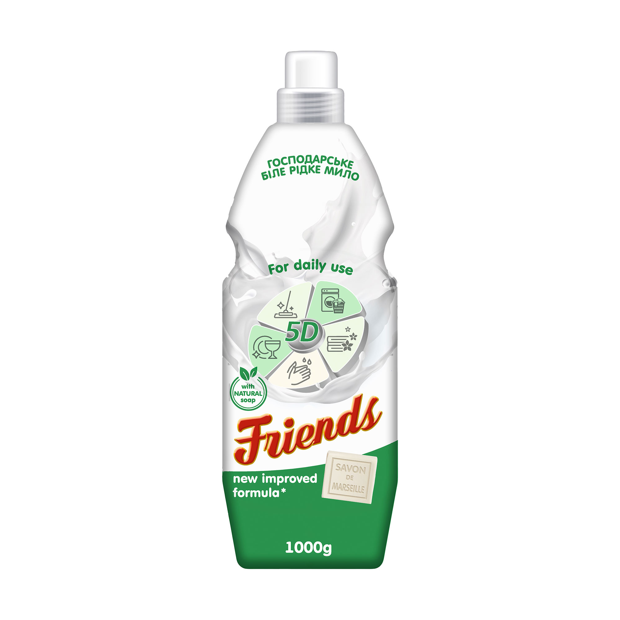 

Уцінка! Господарське біле рідке мило Друг Friends White Liquid Laundry Soap, 1 л