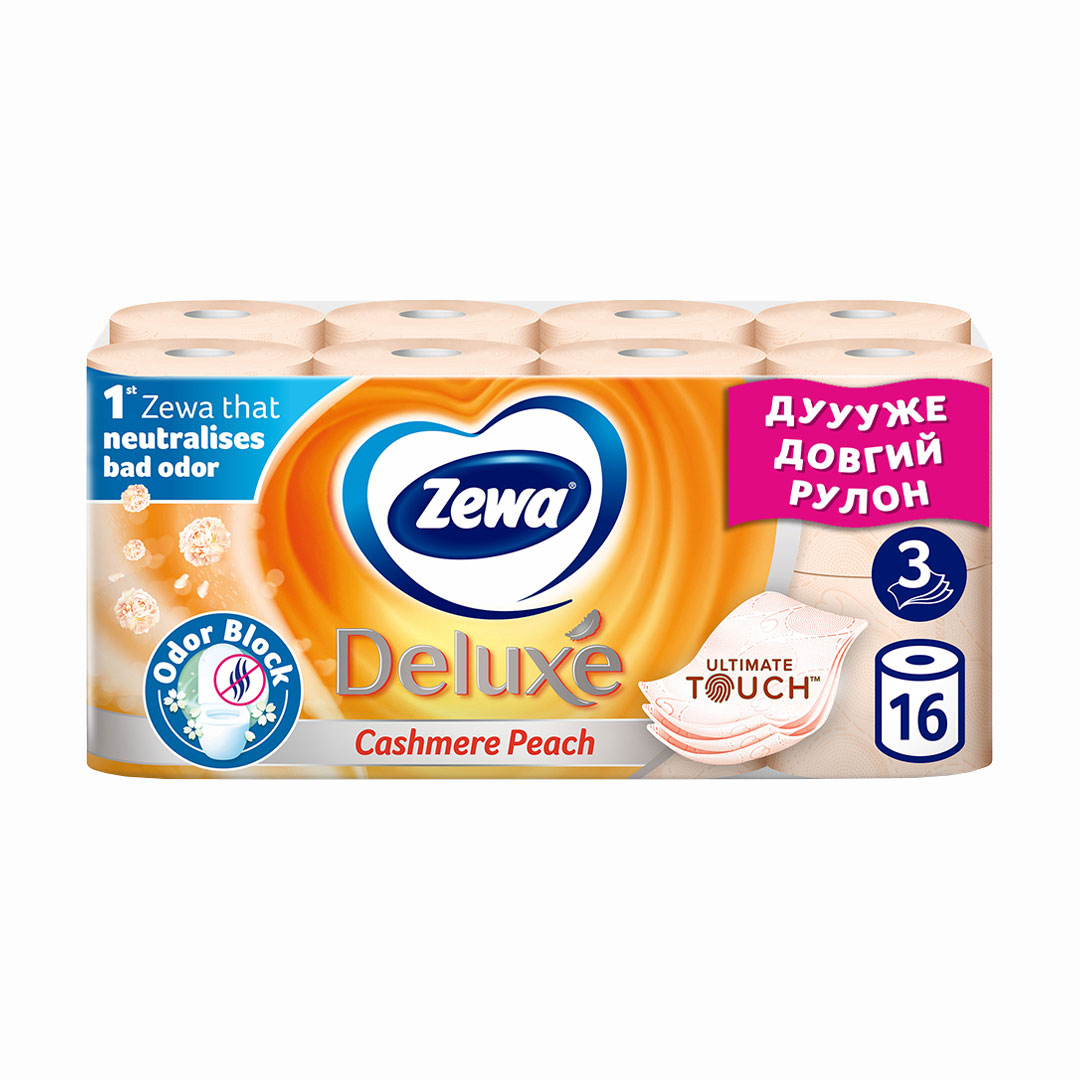 

Уцінка! Туалетний папір Zewa Deluxe Cashmere Peach рожевий, 3-шаровий, 150 відривів, 16 рулонів