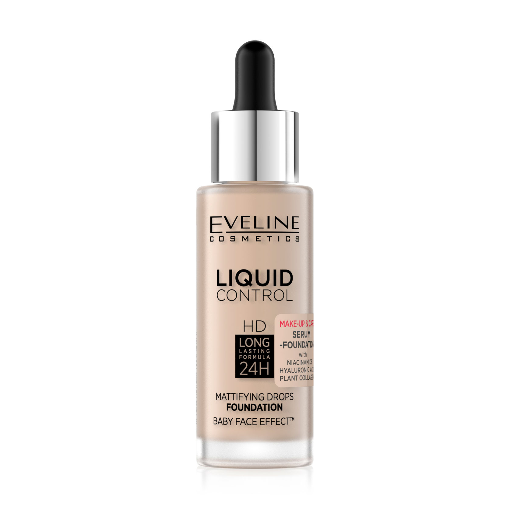 

Рідка тональна основа для обличчя Eveline Cosmetics Liquid Control HD Mattifying Drops Foundation 24H 010 Light Beige, 32 мл