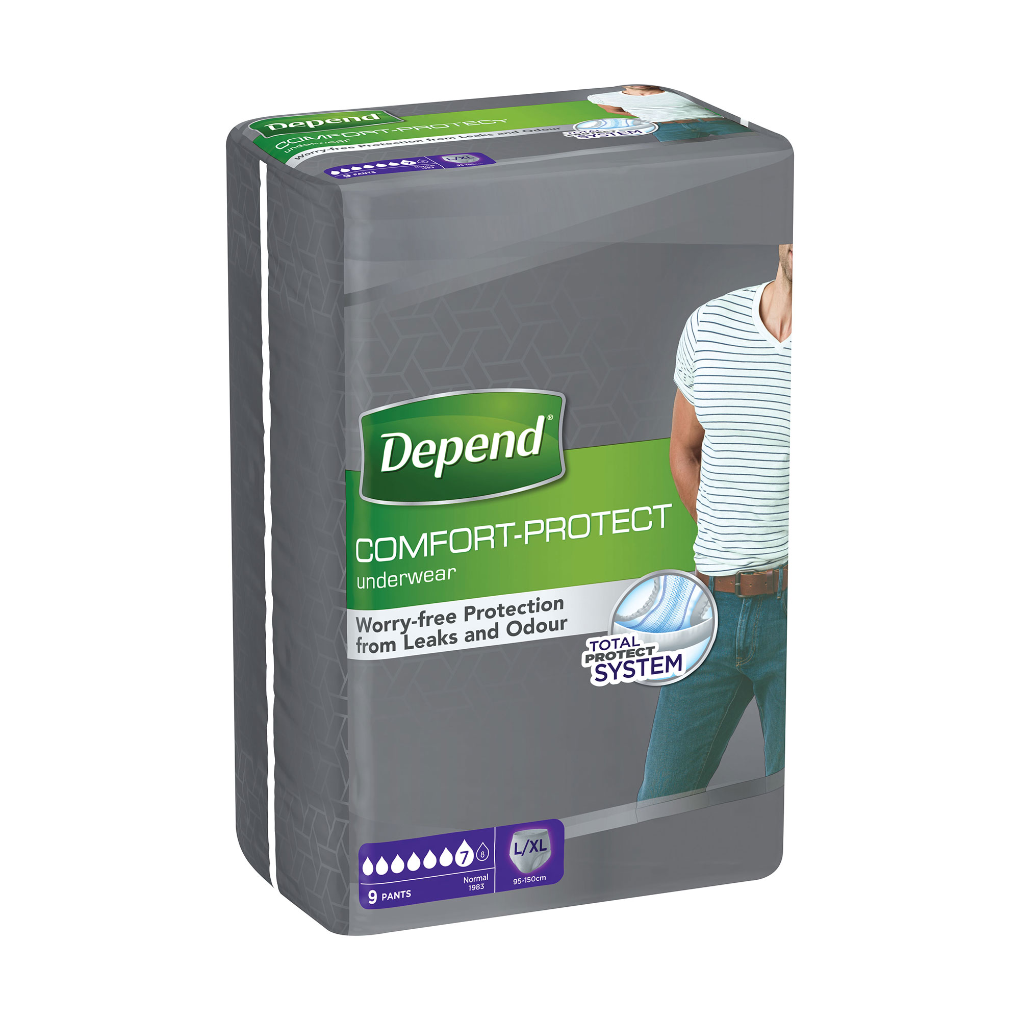 

Уцінка! Вбиральна спідня білизна Depend для чоловіків, розмір L/XL, 9 шт