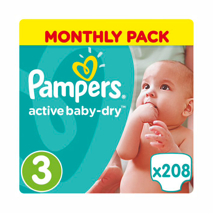 

Підгузки Pampers Premium Active Baby-Dry Midi розмір 3, 5-9 кг, 208 шт