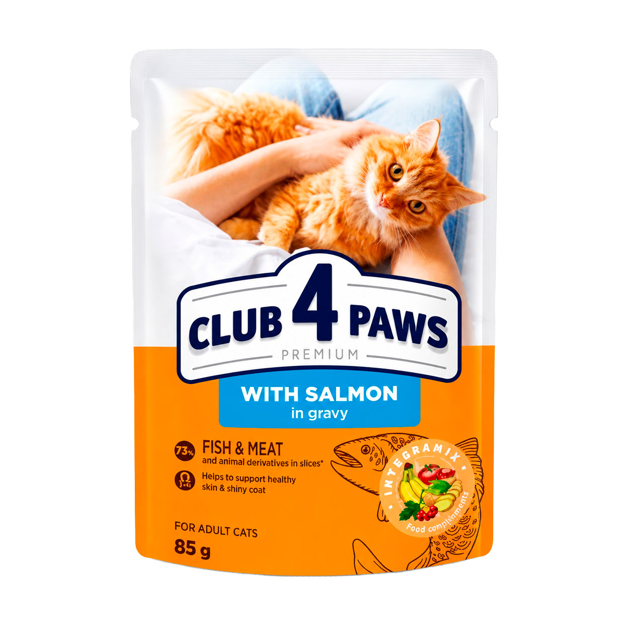 

Вологий корм для дорослих кішок Club 4 Paws Premium з лососем у соусі, 85 г