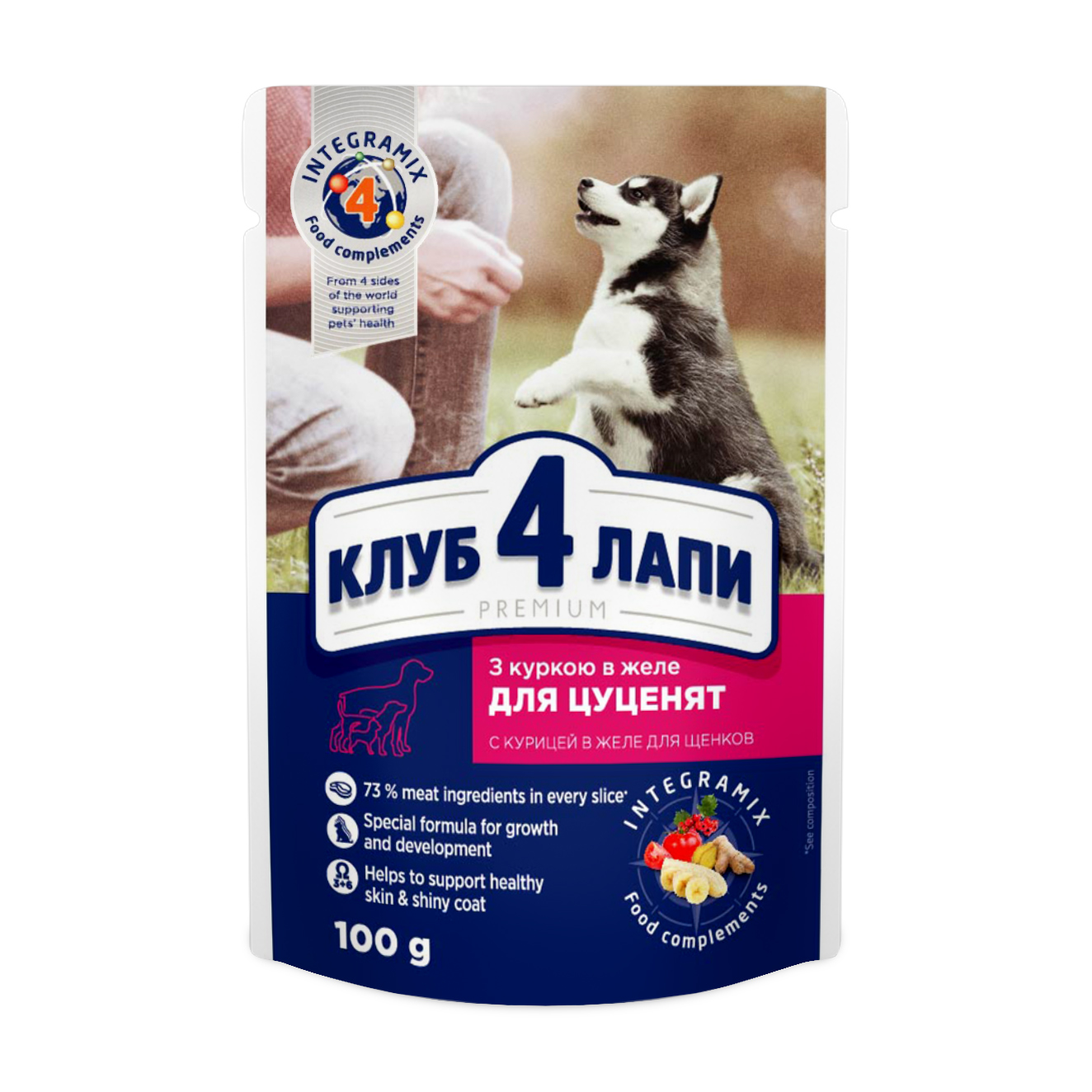 

Вологий корм для цуценят Club 4 Paws Premium з куркою в желе, 100 г