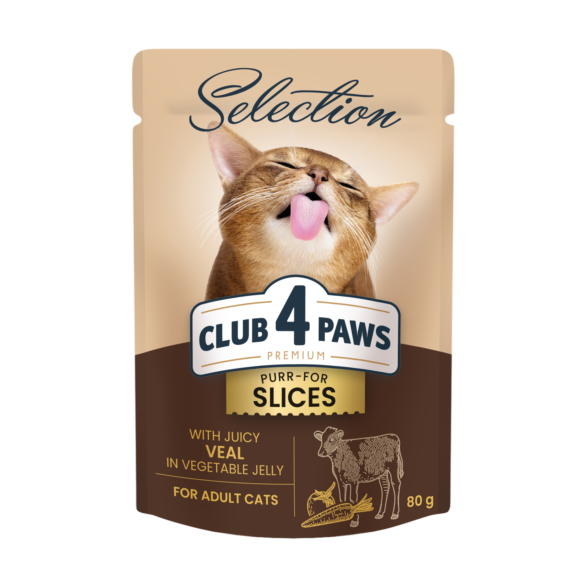 

Вологий корм для дорослих кішок Club 4 Paws Premium Selection з телятиною в овочевому соусі, 80 г