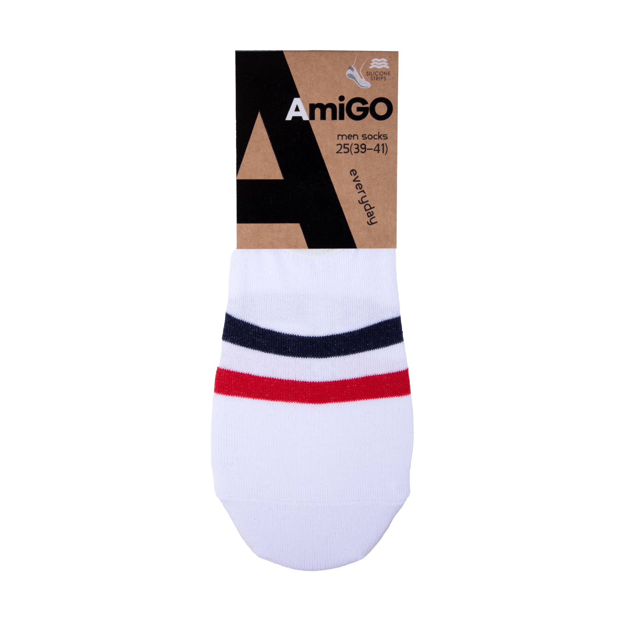 

Шкарпетки чоловічі AmiGO SS19 сліди, Білі з синьою та червоною смужками, розмір 29