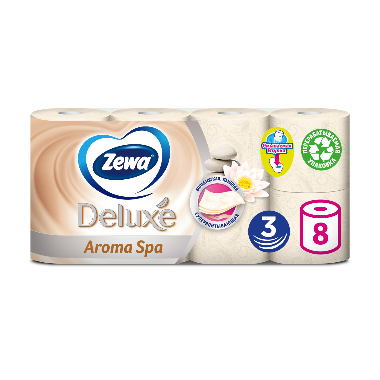 

Туалетний папір Zewa Deluxe Aroma Spa, 3-шаровий, 145 відривів, 8 рулонів