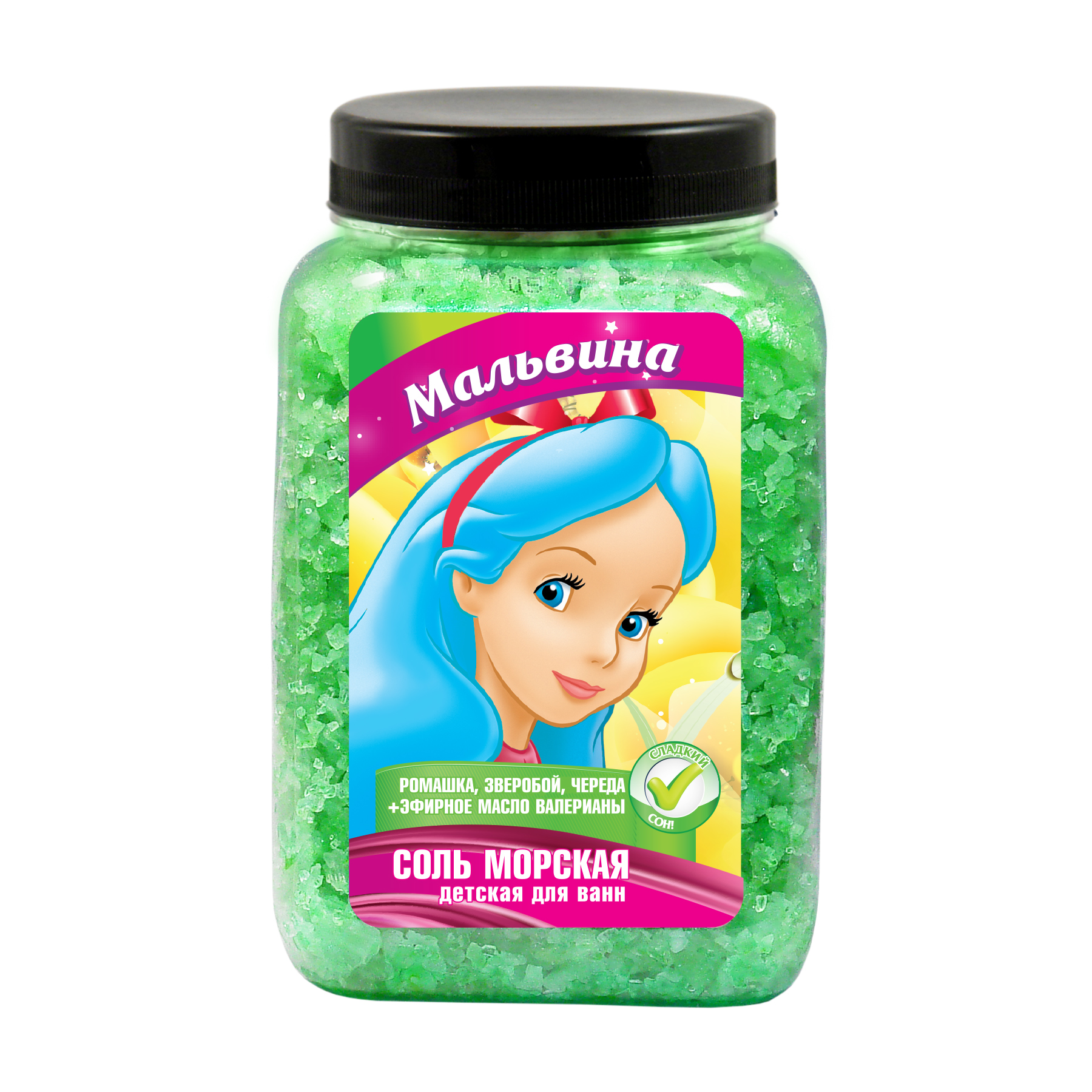 

Дитяча морська сіль для ванн Bioton Cosmetics Детская Линия Мальвіна з ромашкою, звіробій, череда, ефірна олія валеріани, 750 г