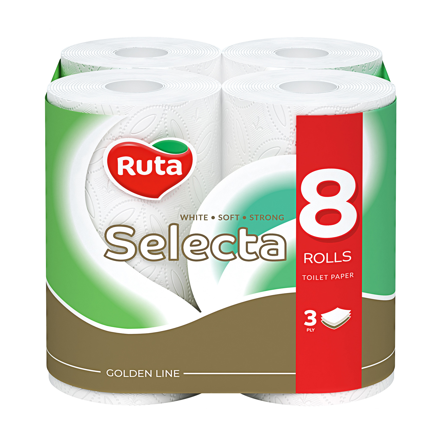 

Уцінка! Туалетний папір RUTA Selecta білий, 3-шаровий, 150 відривів, 8 рулонів