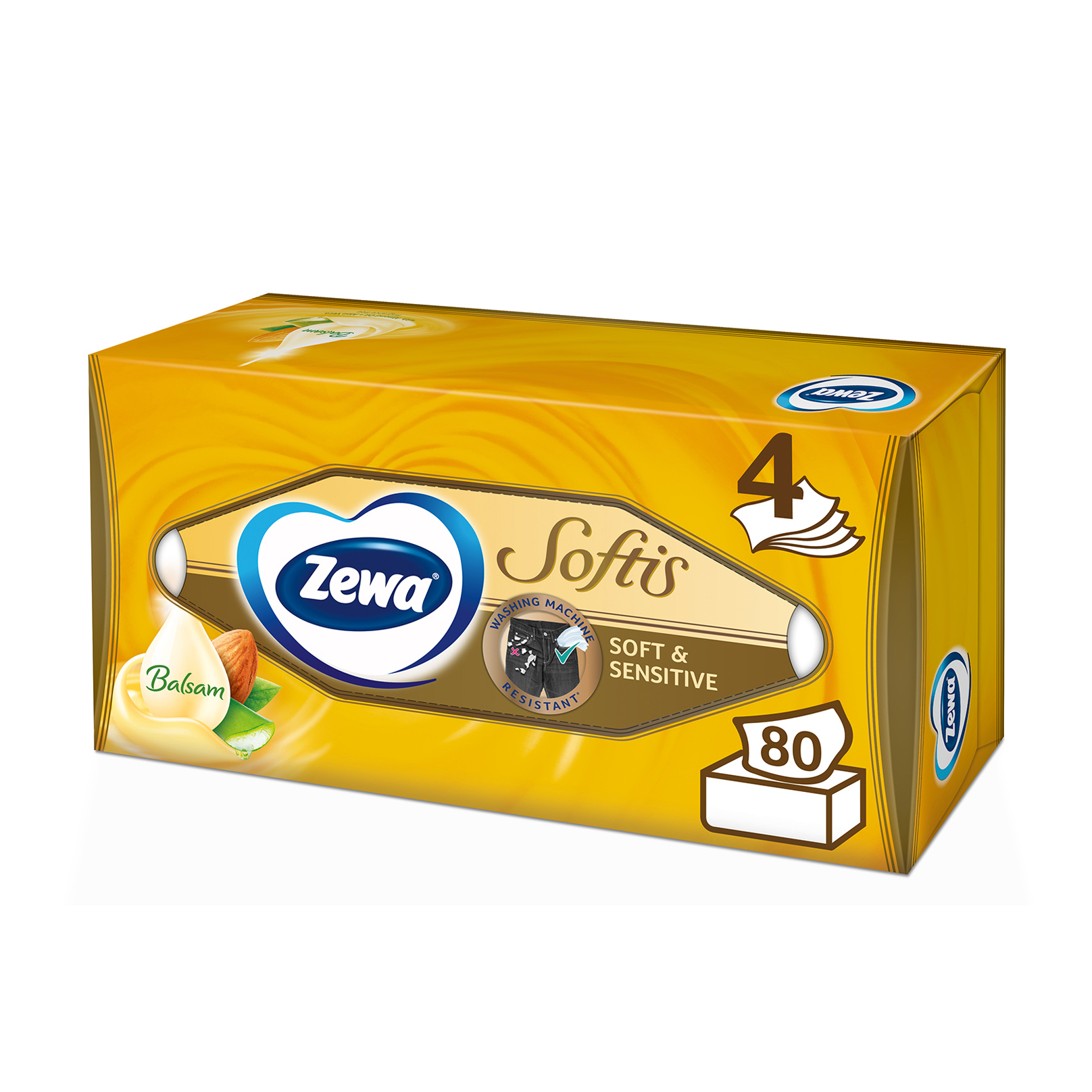 

Уцінка! Косметичні серветки Zewa Soft Sensitive 4-шарові, 80 шт