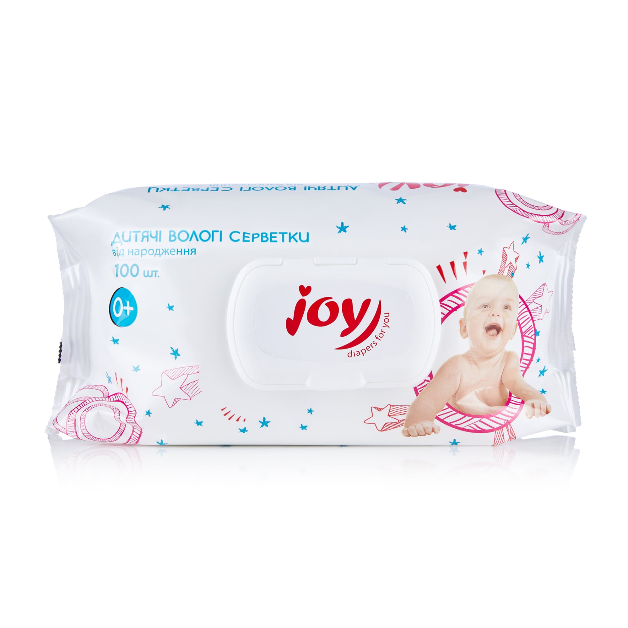

Дитячі вологі серветки Joy з клапаном, 100 шт