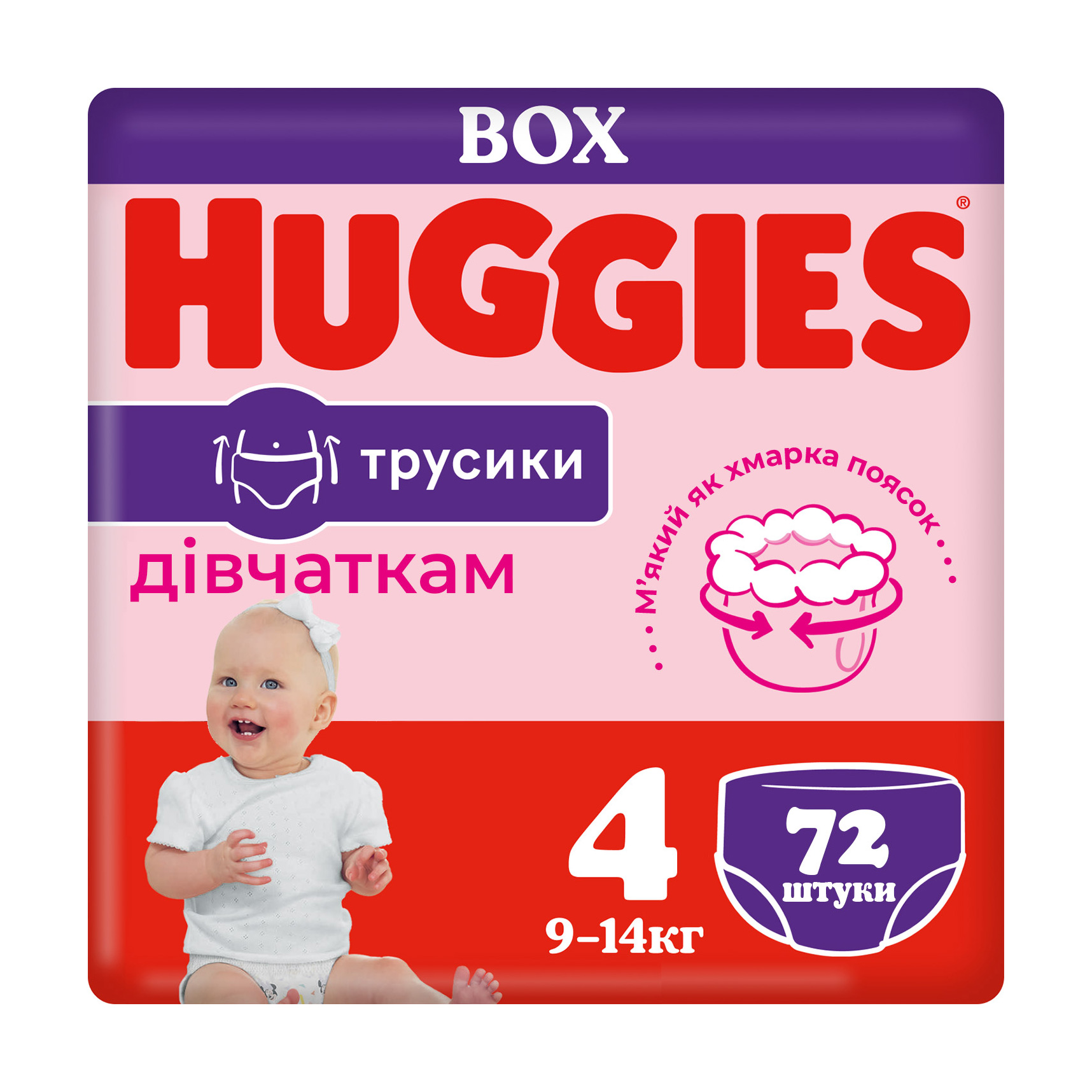 

Уцінка! Трусики-підгузки Huggies Pants для дівчаток, розмір 4 (9-14 кг), 72 шт