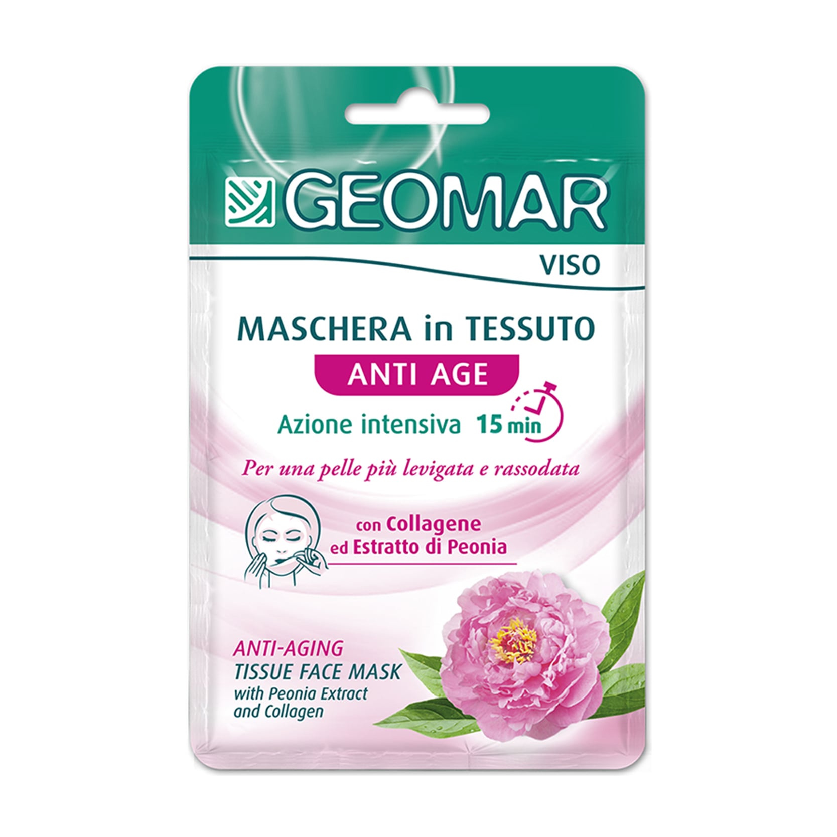 

Маска тканинна для обличчя Geomar Face Омолоджуюча інтенсивної дії з Колагеном та екстрактом Півонії, 22 мл