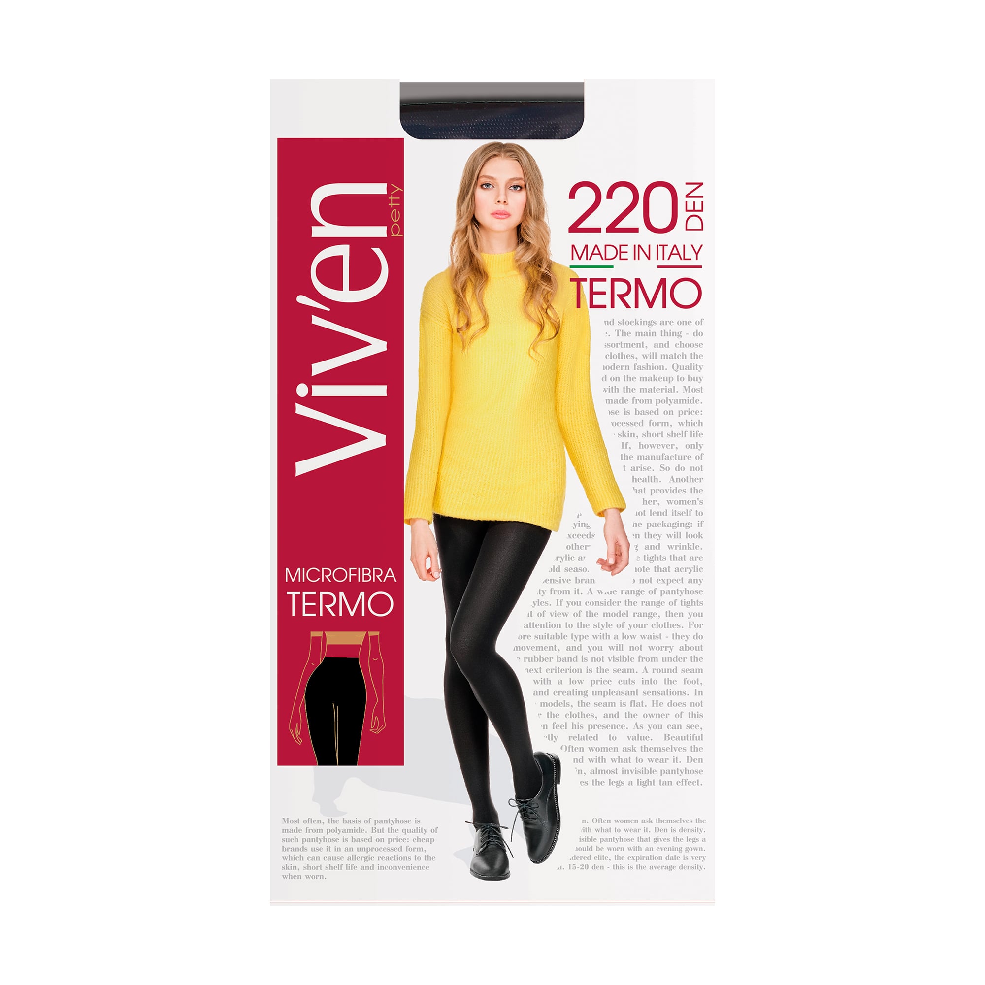 

Колготки жіночі Viv’en petty Microfibra Termo 220 DEN, чорні, розмір 5