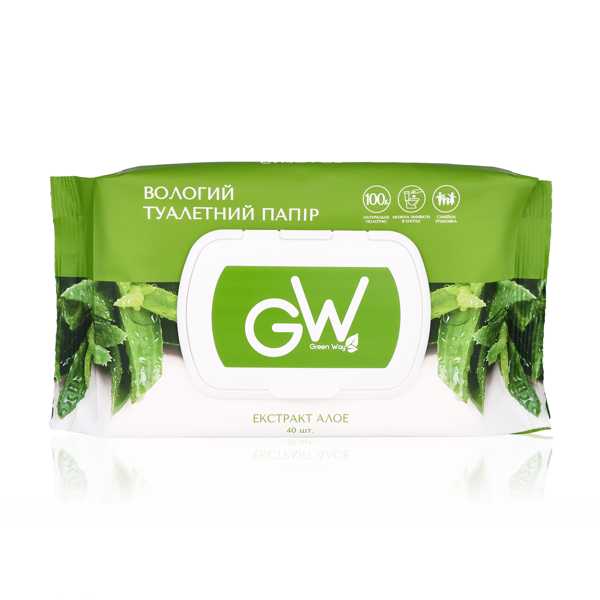 

Вологий туалетний папір Green Way ФітоЛінія, 1-шаровий, екстракт алое вера, 40 шт