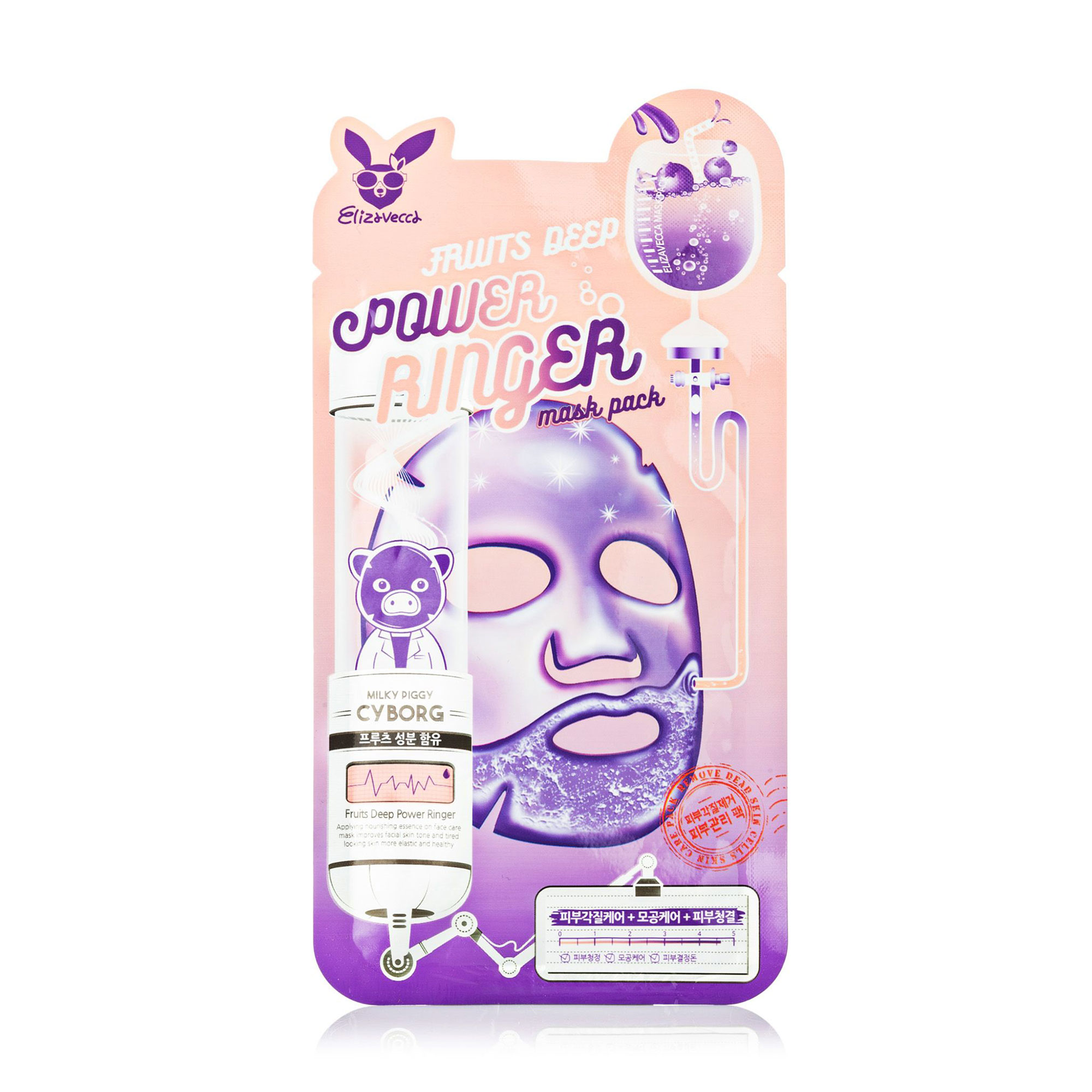 

Тонізувальна тканинна маска для обличчя Elizavecca Milky Piggy Cyborg Fruits Deep Power Ringer Mask Pack з фруктовими екстрактами, 23 мл