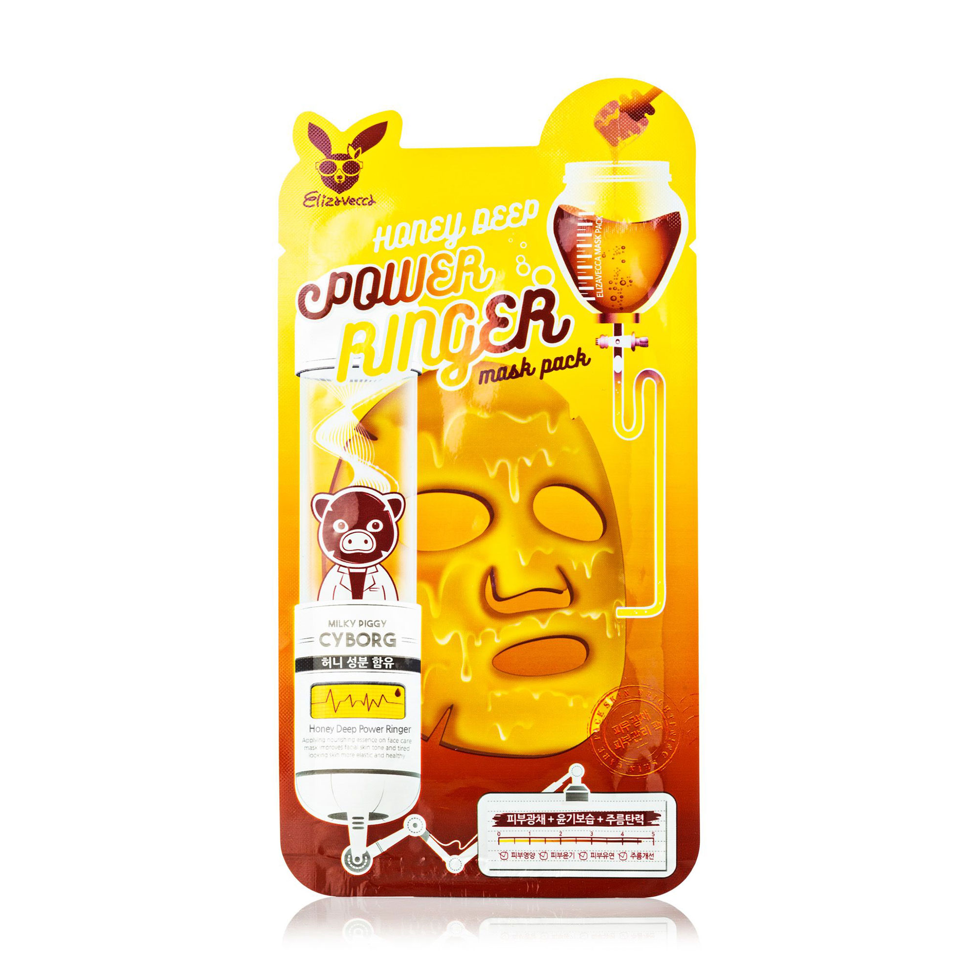 

Тканинна ліфтинг-маска для обличчя Elizavecca Milky Piggy Cyborg Honey Deep Power Ringer Mask Pack живильна, з екстрактом меду, 23 мл