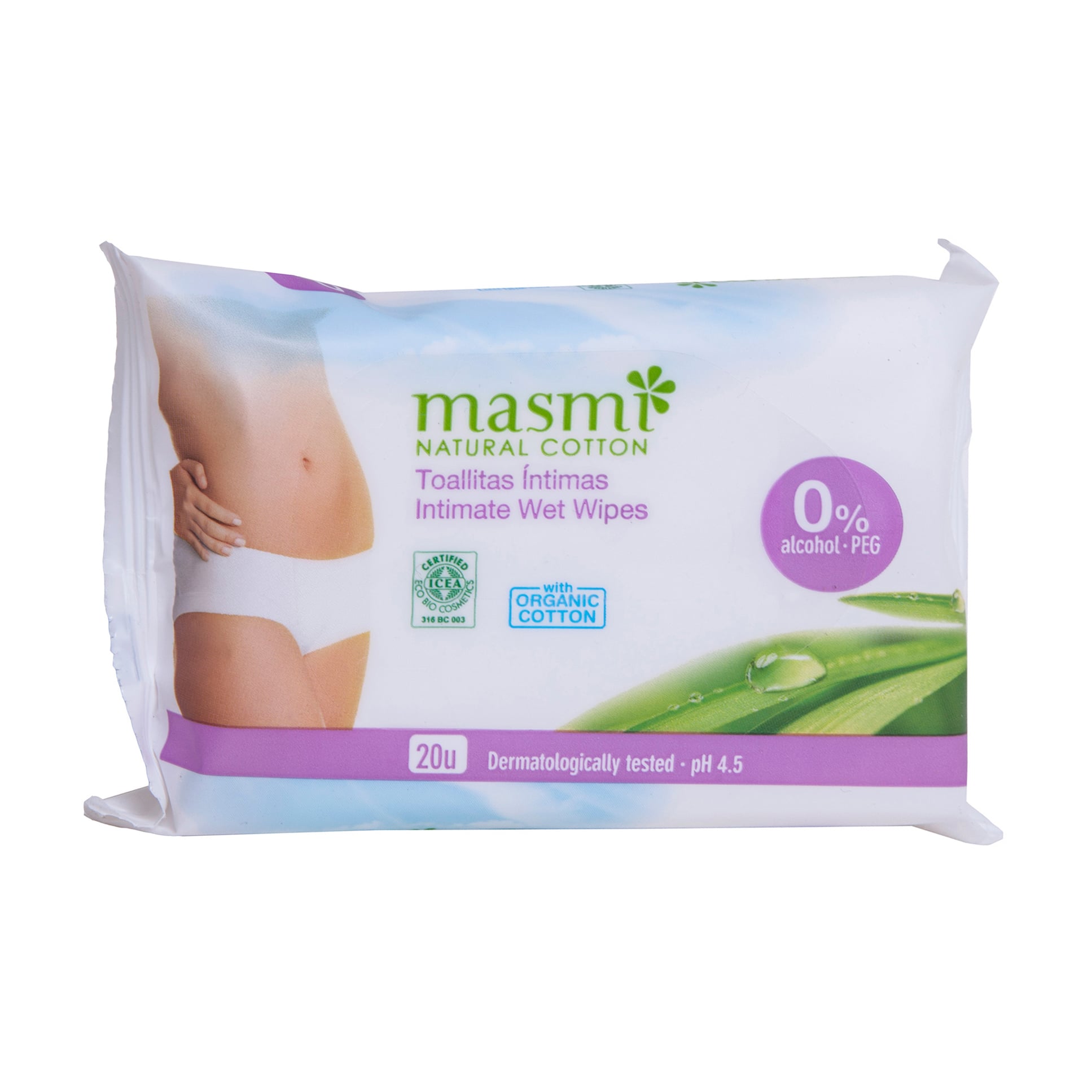 

Серветки для інтимної гігієни Masmi вологі органічні, 20 шт