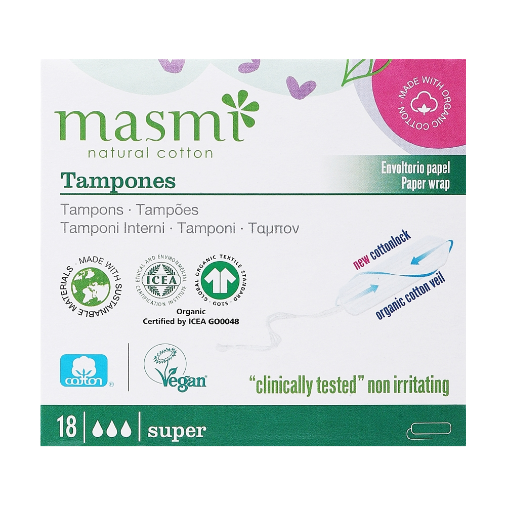 

Тампони органічні Masmi Super без аплікатору, 18 шт