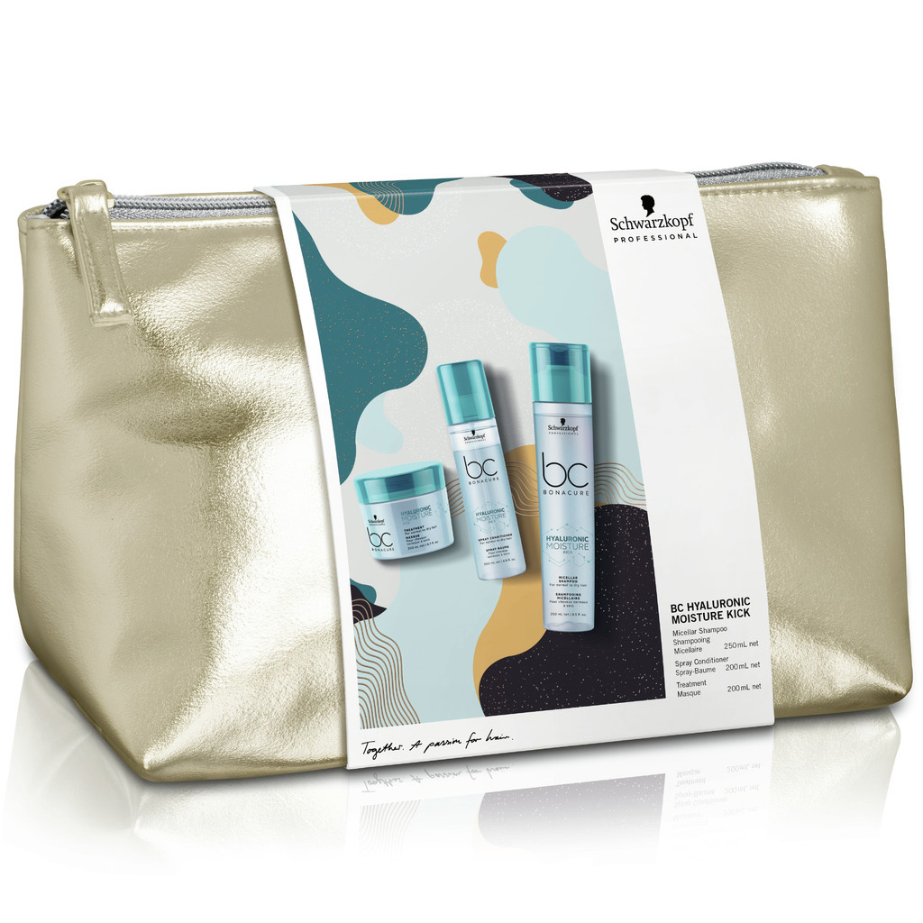 

Набір для волосся Schwarzkopf Professional BC Bonacure Hyaluronic Moisture Kick (шампунь 250 мл + спрей-кондиціонер 200 мл + маска 200 мл + косметичка)