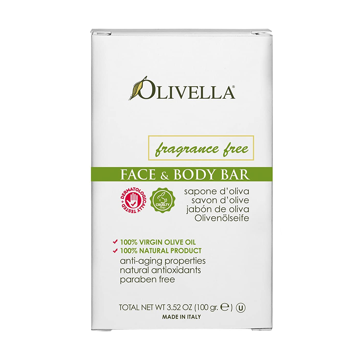 

Мило для обличчя та тіла Olivella Face & Body Soap Olive для чутливої шкіри, на основі оливкової олії, 100 г