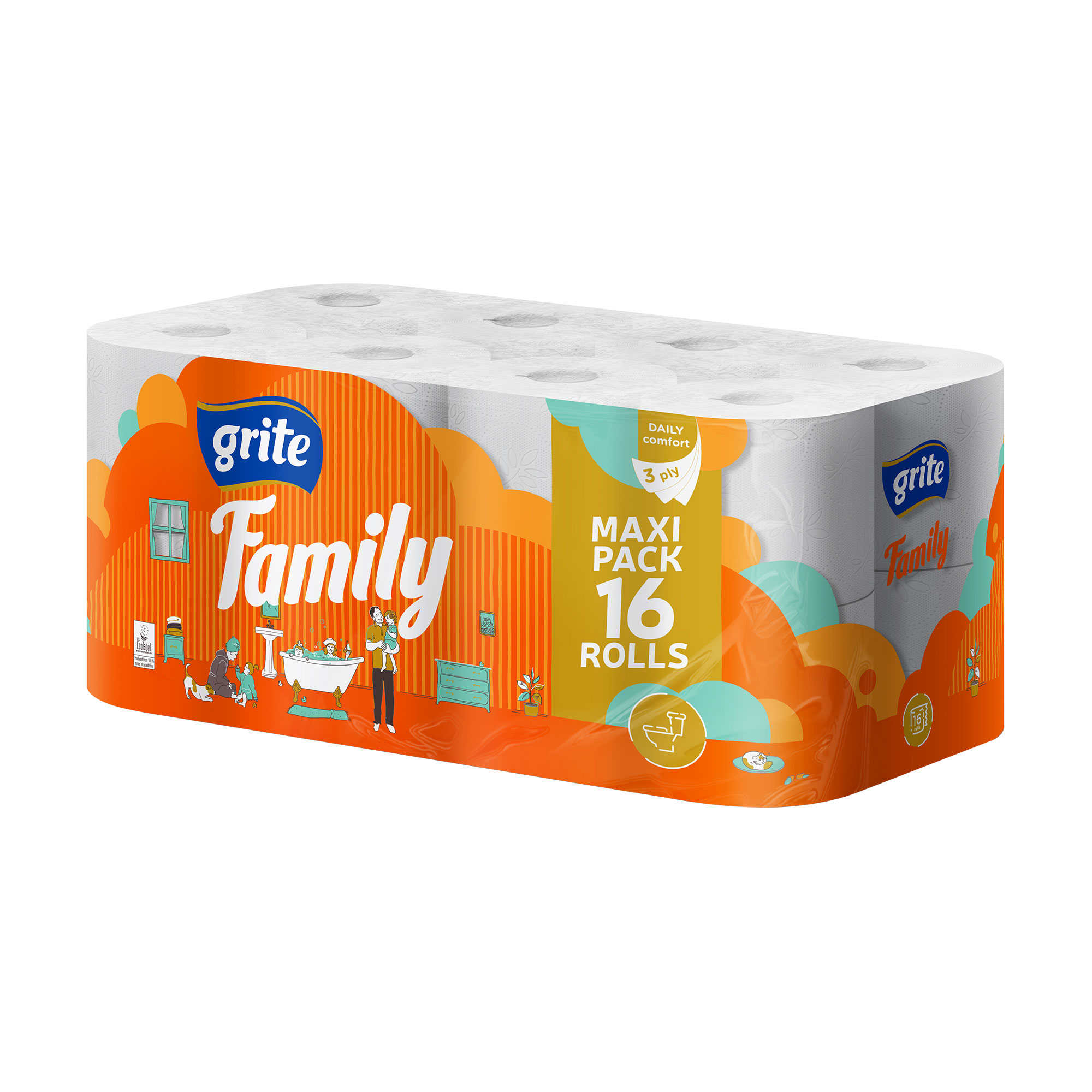 

Уцінка! Туалетний папір Grite Family білий, 3-шаровий, 145 відривів, 16 рулонів