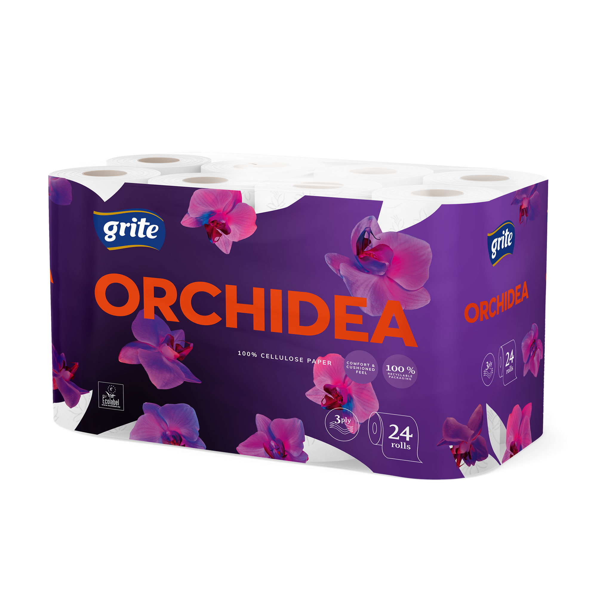 

Туалетний папір Grite Orchidea білий, 3-шаровий, 145 відривів, 24 рулони