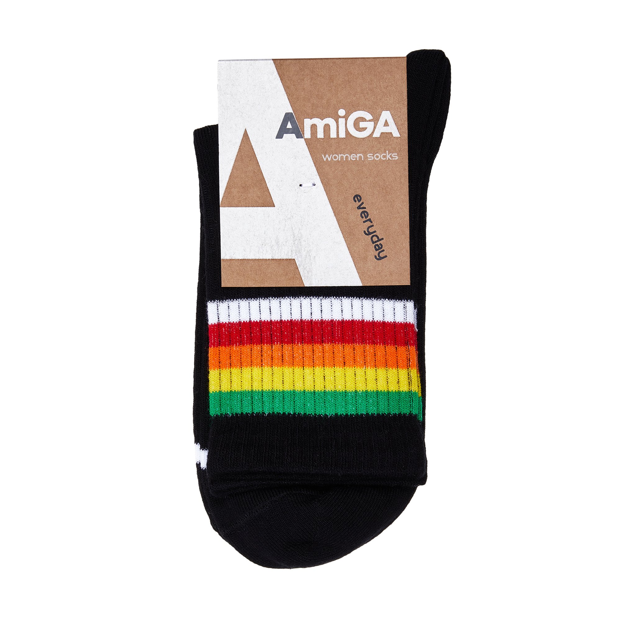 

Шкарпетки жiночi AmiGA високі, спорт, чорні зі смужками, розмір 23-25