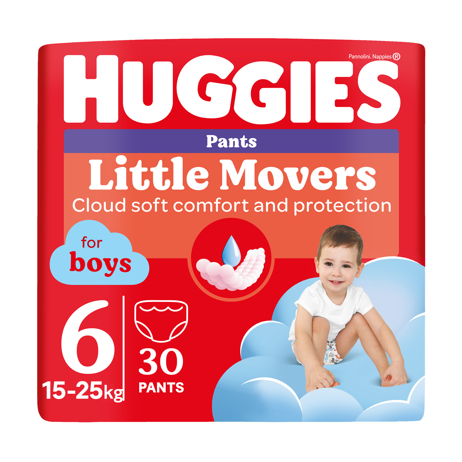

Підгузки-трусики Huggies Little Movers Pants для хлопчиків, розмір 6 (15-25 кг), 30 шт