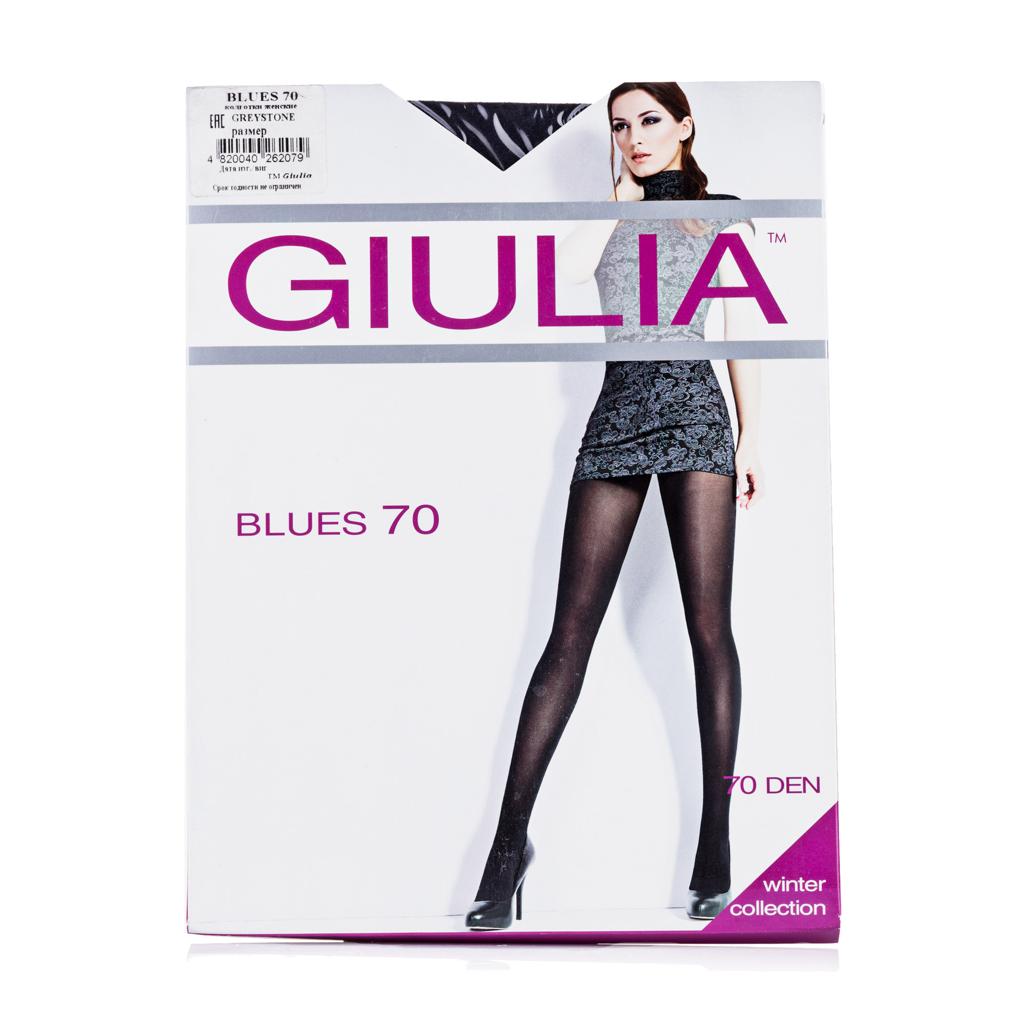 Колготки жіночі Giulia Blues 3D без шортиків, 70 DEN, Greystone, розмір 4