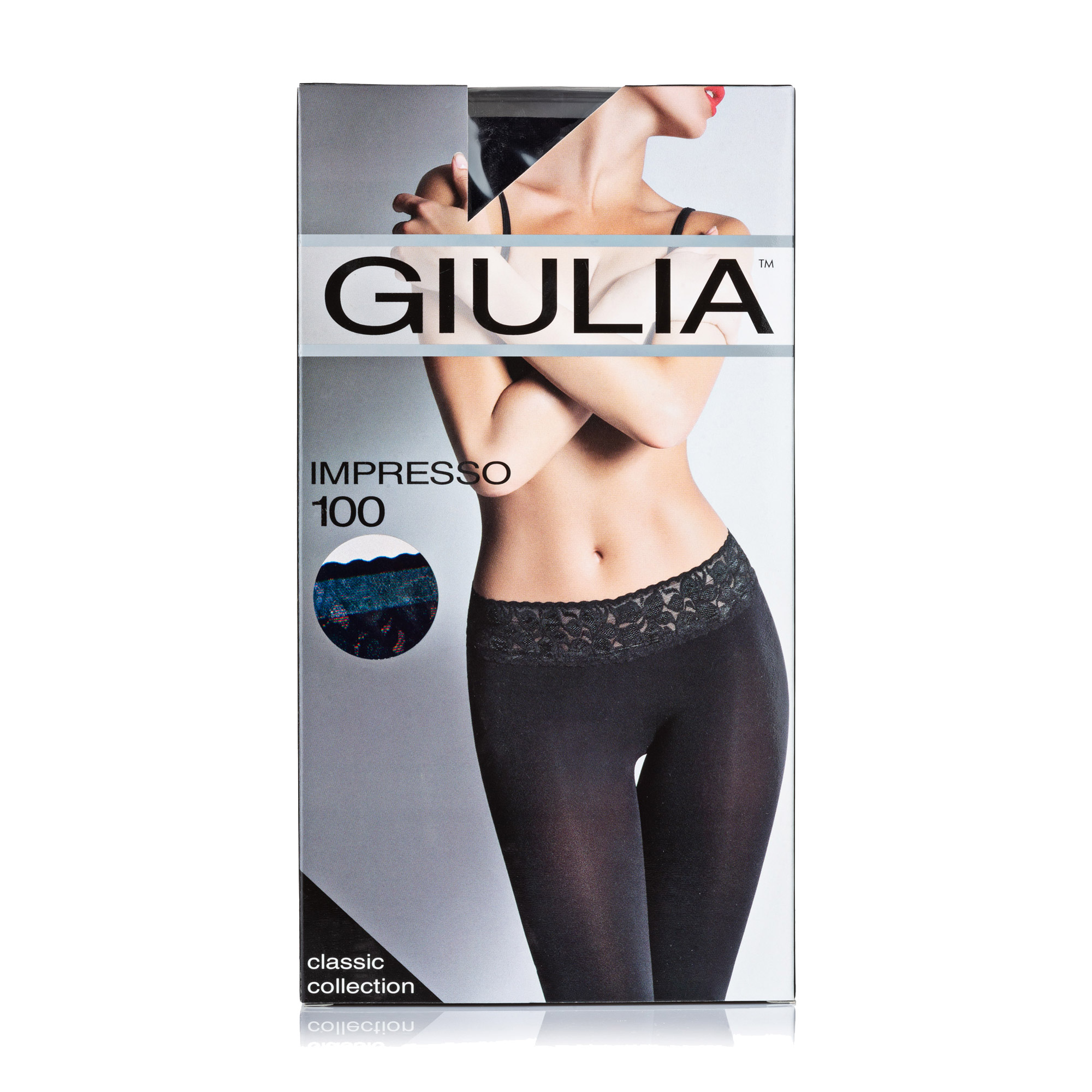 

Теплі колготки жіночі Giulia Impresso з мереживним поясом, 100 DEN, Nero, розмір 3