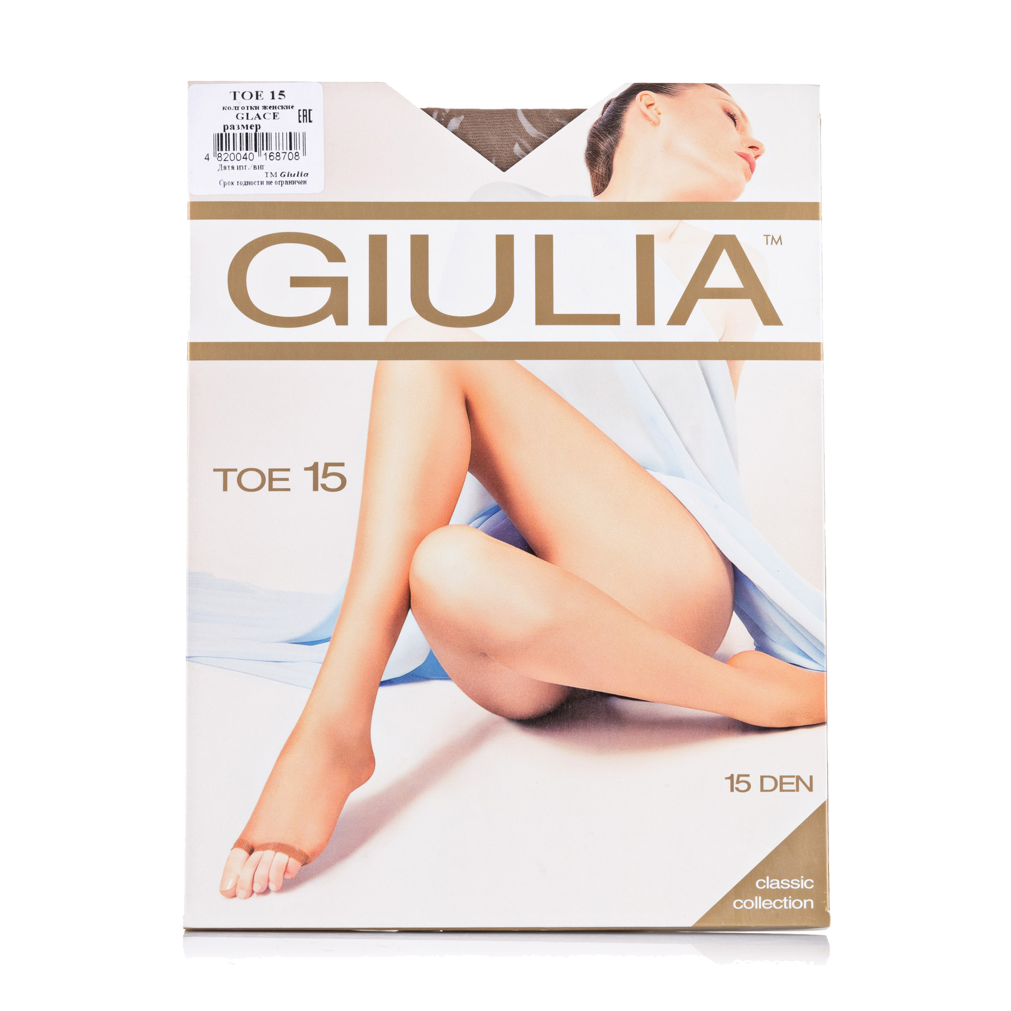 

Колготки жіночі Giulia Toe з відкритими пальцями, 15 DEN, Glace, розмір 4