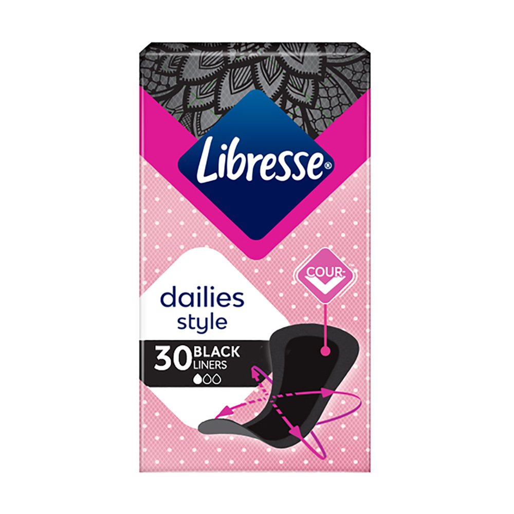 

Уцінка! Щоденні прокладки Libresse Dailies Style Black для чорної білизни, 30 шт