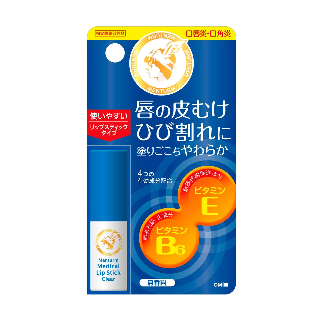 

Регенеруюча помада-бальзам Omi Brotherhood Medical Lip Stick Clear з вітаміном E та B6, без ментолу, 3,2г