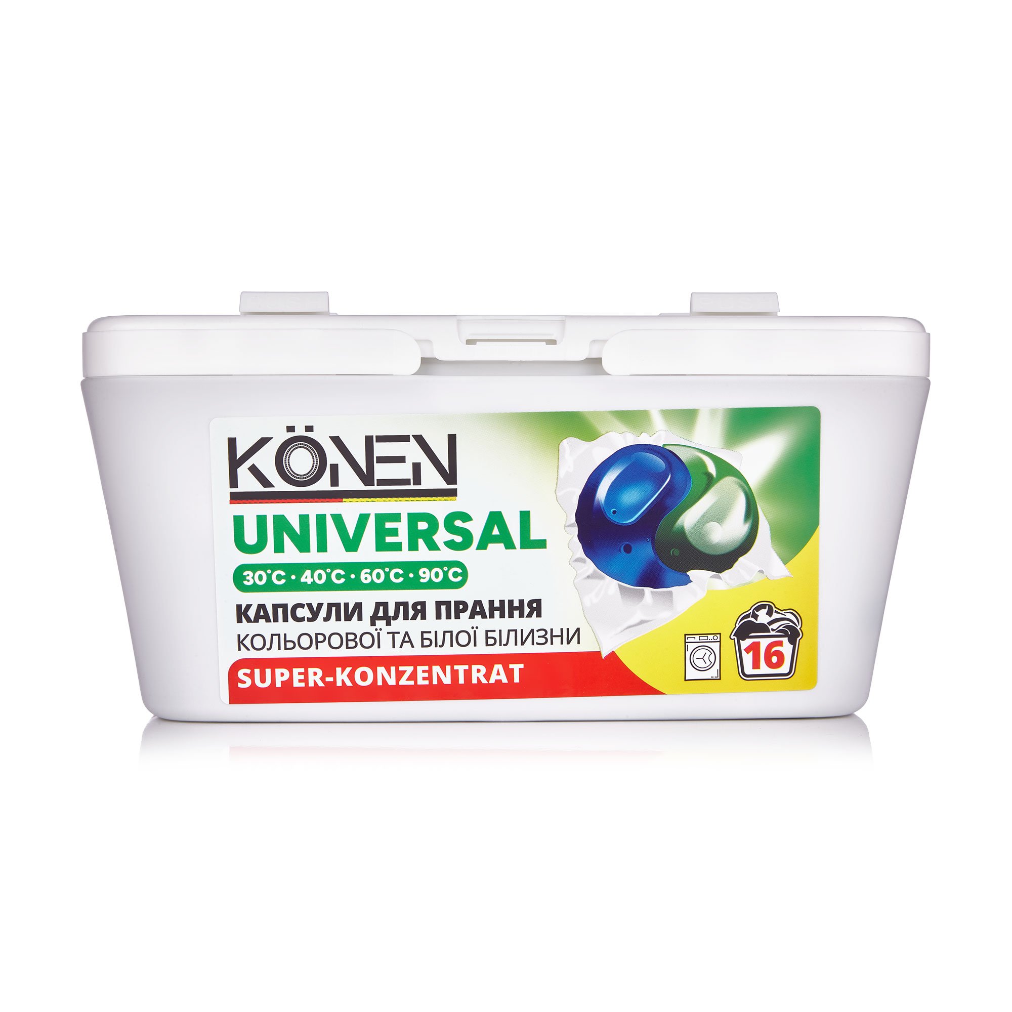 

Уцінка! Капсули для прання KONEN Universal, 16 циклів прання, 16 шт