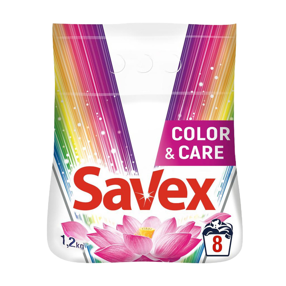 

Пральний порошок для білих та кольорових речей Savex Color & Care, автомат, 8 циклів прання, 1.2 кг