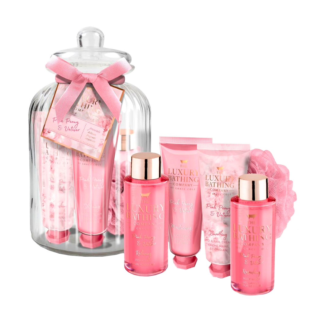 

Набір жіночий Grace Cole Pink Peony & Vetiver Feminine Florals (гель для душу 100 мл + піна для ванни 100 мл + крем для тіла 50 мл + крем для рук 50 мл + мочалка)