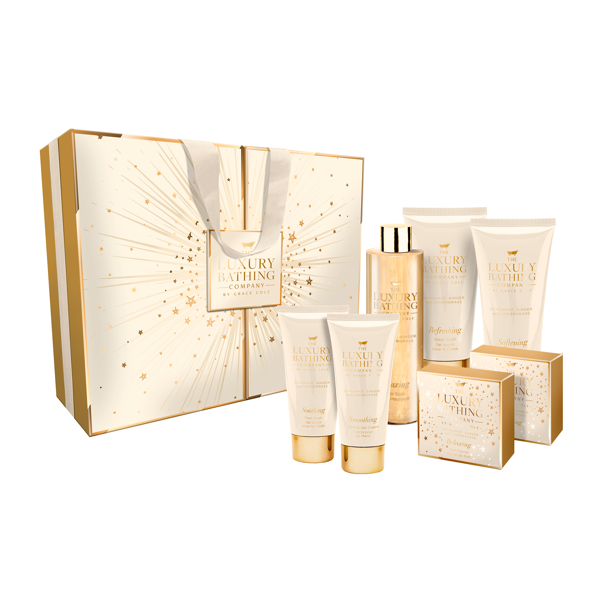 

Набір жіночий Grace Cole Bergamot, Ginger & Lemongrass Complete Indulgence (гель для душу, 200 мл + крем для тіла, 200 мл + піна для вани, 250 мл + крем для рук 50 мл + крем для ніг 50 мл + мило 100 г + ікра для вани, 80 г)